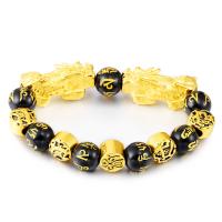 Brass Bracelets, with Black Agate, Mythical Wild Animal, gold color plated, Unisex & anti-fatigue Approx 9.4 Inch 