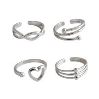 Plata de ley 925 Anillo de dedo Cuff, chapado en platina real, ajustable & diferentes estilos para la opción & para mujer & hueco, 14.4mm, tamaño:4, Vendido por UD