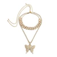 Collier de mode Multi couche, alliage de zinc, avec 2.7 inch chaînes de rallonge, papillon, Placage, pour femme & avec strass, plus de couleurs à choisir, 56mm Environ 15.7 pouce, Vendu par brin