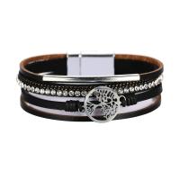 PU Leather Cord Bracelets, with Zinc Alloy, gold color plated, fashion jewelry & dyed & for woman 