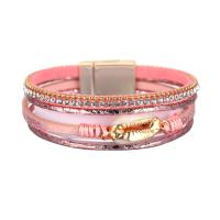 PU Leather Cord Bracelets, with Shell & Zinc Alloy, plated, dyed & Unisex & with rhinestone & multi-strand 