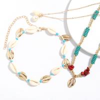 Fashion Zinc Alloy Jewelry Sets, necklace, with Shell, plated, three pieces & fashion jewelry & for woman, nickel, lead & cadmium free 