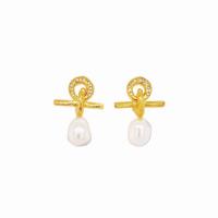 Boucles d'oreilles d'eau douce de Perle , laiton, avec perle d'eau douce cultivée, Placage de couleur d'or, bijoux de mode & pour femme & avec strass, blanc, 12mm, Vendu par paire