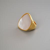 Anillo de dedo de cobre con conhca, metal, con Concha de labios blancos, chapado en color dorado, diverso tamaño para la opción & para mujer, chapado en color metálico, Vendido por UD