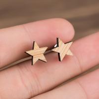 Wood Stud Earring, Star, Korean style & for woman 50mm 