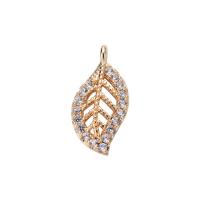 Cubic Zirconia Micro Pave Brass Pendant, Leaf, gold color plated, DIY & micro pave cubic zirconia & hollow, metallic color plated, 15mm 