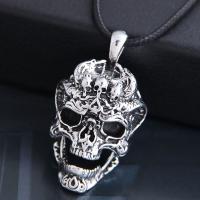 Men Necklace, Zinc Alloy, with PU Leather, Skull, silver color plated, for man & blacken Approx 21.7 Inch 