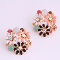 Zinc alliage strass Stud Earring, alliage de zinc, Mignon & bijoux de mode & pour femme & émail & avec strass, rose Vendu par PC