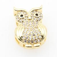 Strass glissière charmes, laiton, hibou, Placage, DIY & pavé de micro zircon, doré, 19.4*12.6*5.7mm Environ 12.5mm Vendu par lot