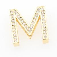 Strass glissière charmes, laiton, Lettre M, Placage, DIY & pavé de micro zircon, doré, 16.7*16.4*4.6mm Environ 12.36mm, 20/PC, Vendu par PC