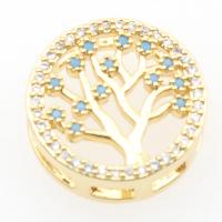 Strass glissière charmes, laiton, Arbre de vie, Placage, DIY & pavé de micro zircon & creux, doré, 15.7*15.7*5.5mm Environ 10.9mm, 20/PC, Vendu par PC