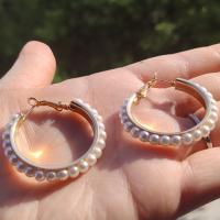 Pendientes Aro de Aleación de Zinc, con Perlas plásticas, Joyería, dorado, Vendido por Par