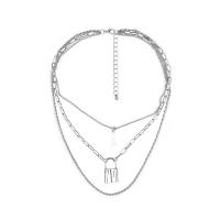 Collier de mode Multi couche, alliage de zinc, avec 2.75 inch chaînes de rallonge, Placage de couleur platine, pour femme & à fils multiples, couleur métallique plaquée, 33cm,45cm Environ 17.71 pouce, Vendu par brin