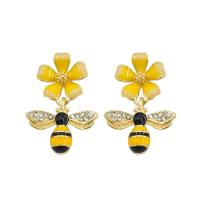 boucle d'oreille de goutte en Zinc Alloy et Émail  , alliage de zinc, abeille, Placage, pour femme & émail & avec strass, Jaune Vendu par paire