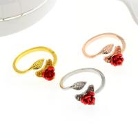 Zinc Alloy Cuff Finger Ring, Rose, plated, Adjustable & for woman 21.6mm 