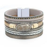 PU Leather Cord Bracelets, fashion jewelry & multilayer & for woman & with rhinestone 