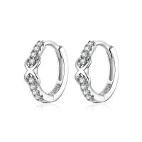 Sterling Silver Huggie Hoop Earring, 925 Sterling Silver, Donut, platinum plated, micro pave cubic zirconia & for woman, silver color, 12mm 