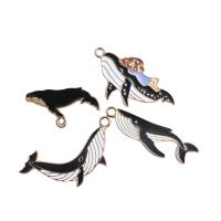 Zinc Alloy Enamel Pendants, Fish, gold color plated black    