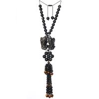 Ornements suspendus, or Obsidian, avec Obsidienne & oeil de tigre & agate noire & Argent tibétain, poli, styles différents pour le choix, noire, 390mm, Vendu par PC