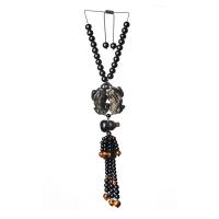 Ornements suspendus, Obsidienne, avec or Obsidian & oeil de tigre & Cristal naturel & Argent tibétain, poli, styles différents pour le choix, noire, 390mm, Vendu par PC