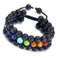 Lava Bead Bracelet, Round, durable & multilayer, black, 8mm .5-11.8 Inch 