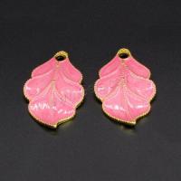 Enamel Brass Pendants, Leaf, gold color plated, DIY 