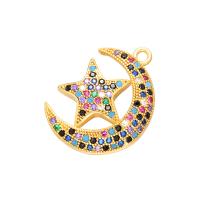 Cubic Zirconia Micro Pave Brass Pendant, Moon and Star, plated, DIY & micro pave cubic zirconia 14*8,22*16mm Approx 1.5mm, 100/PC 