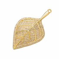 Cubic Zirconia Micro Pave Brass Pendant, Leaf, plated, DIY & micro pave cubic zirconia 51*27mm Approx 1.5mm, 10/PC 