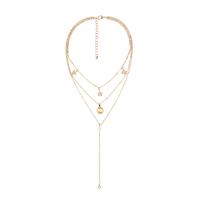 Collier de mode Multi couche, alliage de zinc, avec Oeil de chat, Placage de couleur d'or, pour femme & avec strass & à fils multiples, couleur métallique plaquée, 33cm,45cm,8cm Environ 17.7 pouce, Vendu par brin