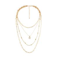 Collier de mode Multi couche, alliage de zinc, avec 2.75 inch chaînes de rallonge, plaqué de couleur d'or KC, pour femme & avec strass & à fils multiples, couleur métallique plaquée, 33cm,55cm Environ 21.6 pouce, Vendu par brin