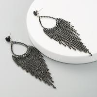 Fashion Fringe Earrings, Alloy, with Rhinestone, Teardrop, for woman & with rhinestone 110*30mm 