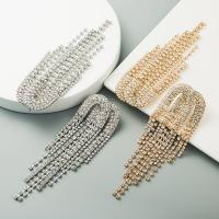 Fashion Fringe Earrings, Alloy, with Rhinestone, Tassel, for woman & with rhinestone 120*38mm 