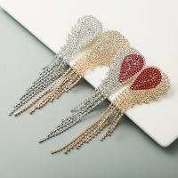 Fashion Fringe Earrings, Alloy, with Rhinestone, Tassel, for woman & with rhinestone 142*36mm 