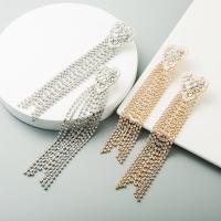 Fashion Fringe Earrings, Alloy, with Rhinestone, Tassel, micro pave cubic zirconia & for woman 140*30mm 