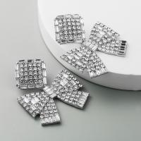 Zinc Alloy Rhinestone Drop Earring, with Rhinestone, Bowknot, for woman & with rhinestone 60*50mm 