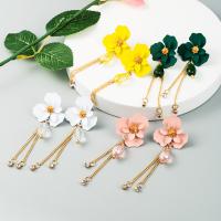 Zinc Alloy Rhinestone Drop Earring, with Rhinestone, Flower, stoving varnish, for woman & with rhinestone 90*30mm 