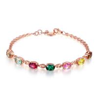 Strass bracelets de cuivre, laiton, avec quartz rubis, Plaqué de couleur d'or rose, pour femme & avec strass, multicolore, 14-22cm, Vendu par brin