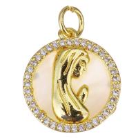 Cubic Zirconia Micro Pave Brass Pendant, with Shell, Round, gold color plated, DIY & micro pave cubic zirconia, metallic color plated Approx 3.5mm 