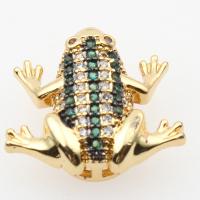 Strass glissière charmes, laiton, grenouille, Placage, DIY & pavé de micro zircon, doré, 16.6*18.7*7.6mm Environ 12.4mm Vendu par lot