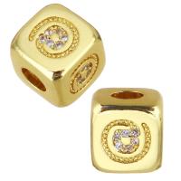 Large Hole Brass Beads, Square, gold color plated, DIY & micro pave cubic zirconia, metallic color plated Approx 4mm 