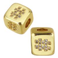 Large Hole Brass Beads, Square, gold color plated, DIY & micro pave cubic zirconia, metallic color plated Approx 4mm 