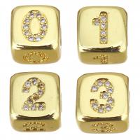 Large Hole Brass Beads, Square, gold color plated, DIY & micro pave cubic zirconia, metallic color plated Approx 4mm 