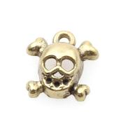 Colgantes de Aleación de Zinc en Forma Calavera, con aleación de zinc, chapado en color dorado antiguo, Bricolaje & hueco, dorado, 14*13*4mm, agujero:aproximado 1mm, 1KGs/Bolsa, 1KGs/Bolsa, Vendido por Bolsa