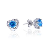 Sterling Silver Stud Earring, argent sterling 925, Placage, pour femme & avec strass, bleu 5mm,1mm, Vendu par paire