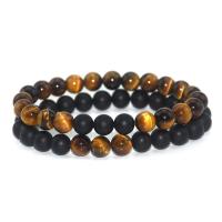 Tiger Eye Stone Bracelets, with Elastic Thread, plated, fashion jewelry & Unisex 8mm .5 Inch 