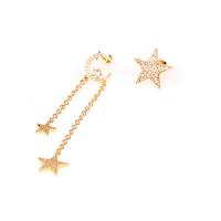 Asymmetric Earrings, Brass, Moon and Star, gold color plated, micro pave cubic zirconia & for woman, metallic color plated  