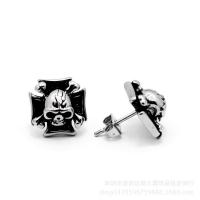 Stainless Steel Stud Earring, 316L Stainless Steel, Skull, durable & punk style & Unisex, black 