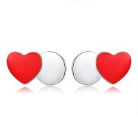 Sterling Silver Stud Earring, Argent sterling 925, coeur, Plaqué de platine, Style coréen & pour femme Vendu par paire