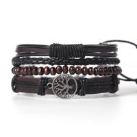 Männer Armband, Zinklegierung, Armband, mit Kunstleder, Tragbar & drei Stücke, schwarz, 18CM, verkauft von setzen