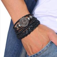 Männer Armband, Zinklegierung, Armband, mit Kunstleder, Tragbar & unisex, schwarz, 18CM, verkauft von setzen